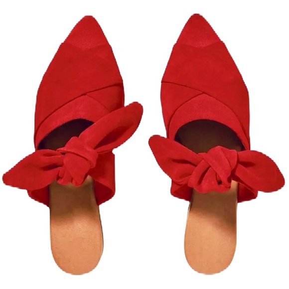 Coutgo Shoes - NEW Red Pointed Toe Flat Mules Bowknot Slip on Woven Crisscross Low Heel Sz 6.5